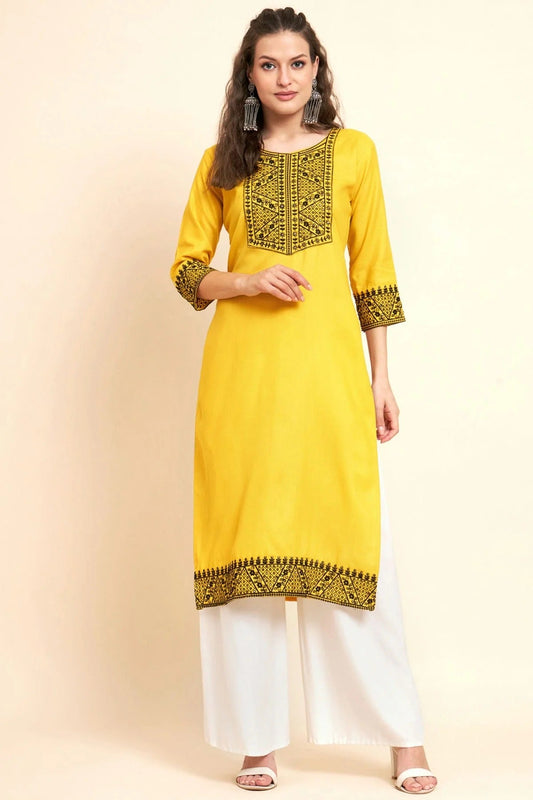 Yellow Colour Cotton Kurti KR1111058