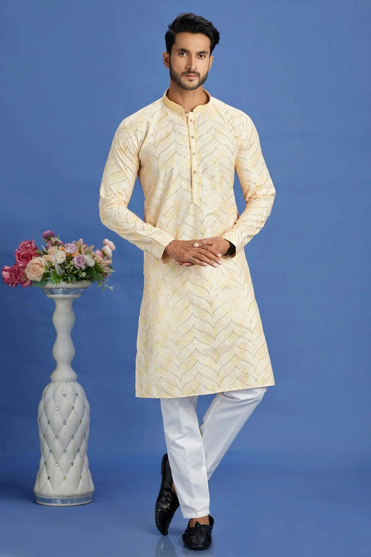 Yellow Colour Cotton Pintex Work Kurta Pajama KP1230159