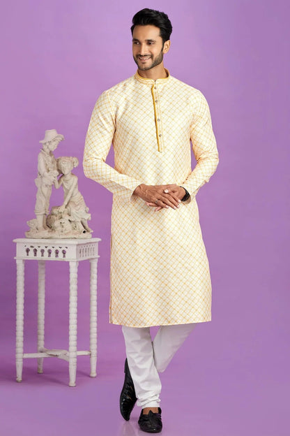 Yellow Colour Cotton Pintex Work Kurta Pajama KP1230184