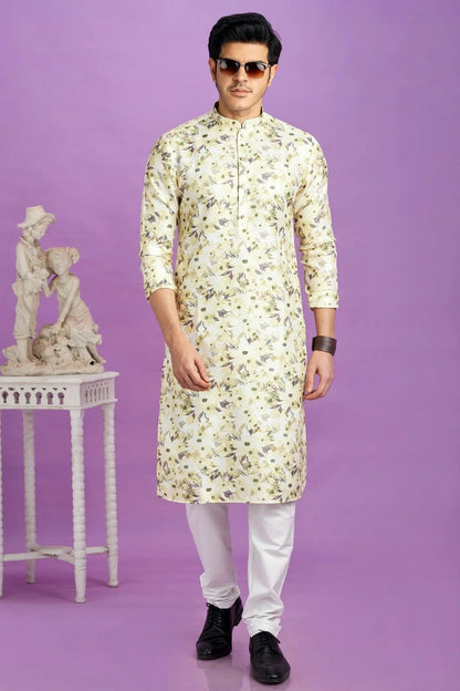 Yellow Colour Cotton Pintex Work Kurta Pajama KP1230196 A