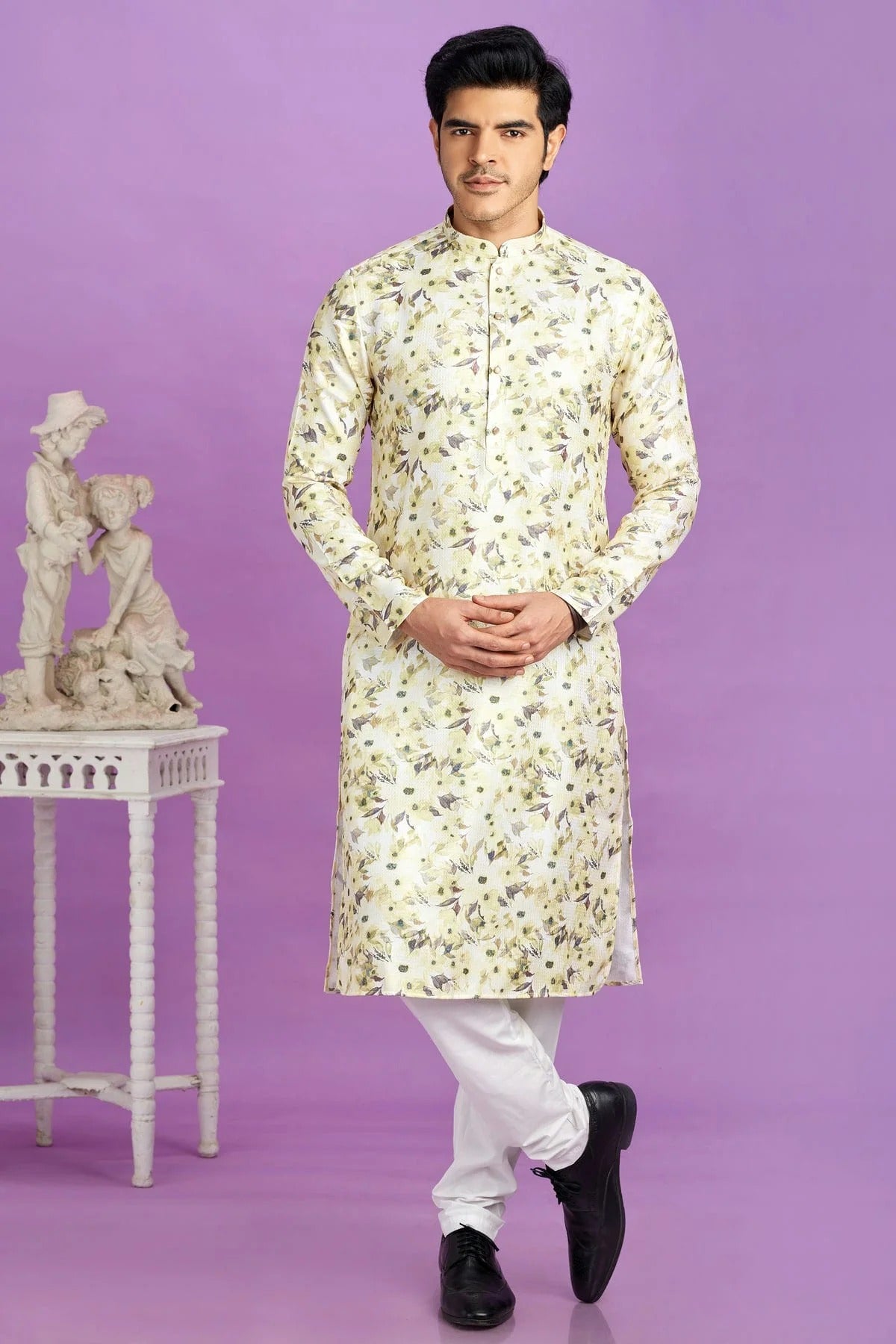 Yellow Colour Cotton Pintex Work Kurta Pajama KP1230196