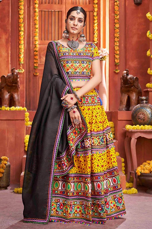 Yellow Colour Cotton Silk Navratri Lehenga Choli LC1240075