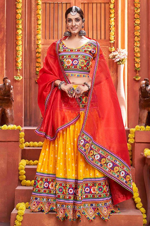 Yellow Colour Cotton Silk Navratri Lehenga Choli LC1240077
