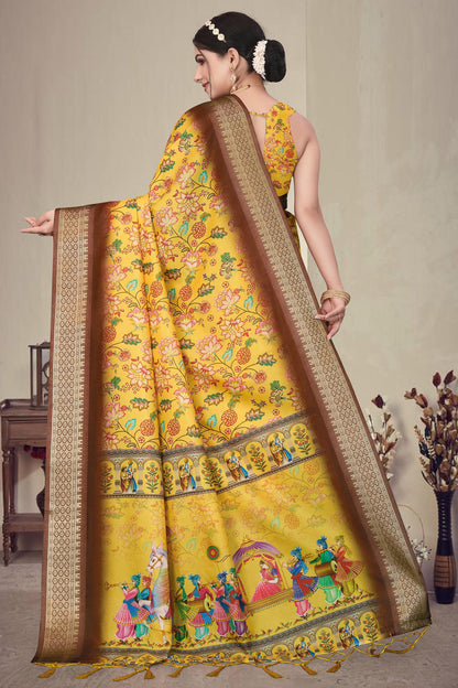 Yellow Colour Cotton Silk Printed Saree