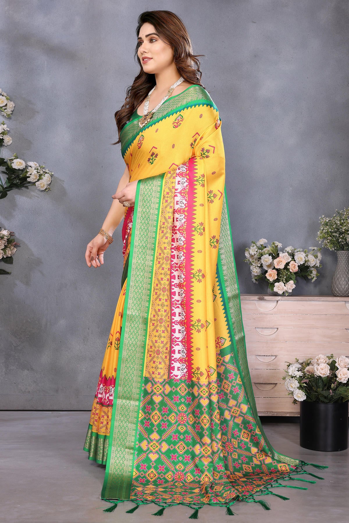 Yellow Colour Cotton Silk Printed Saree
