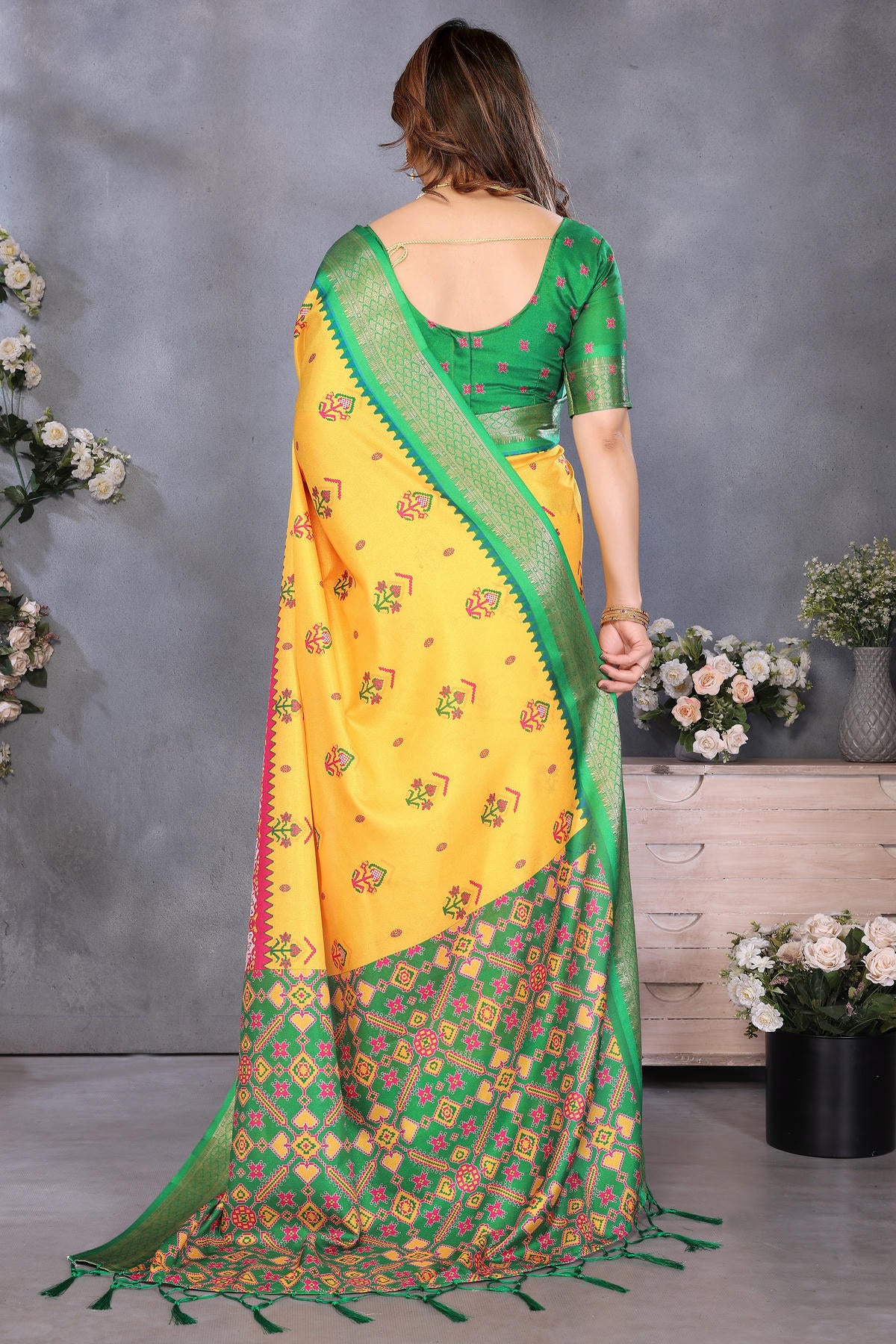 Yellow Colour Cotton Silk Printed Saree