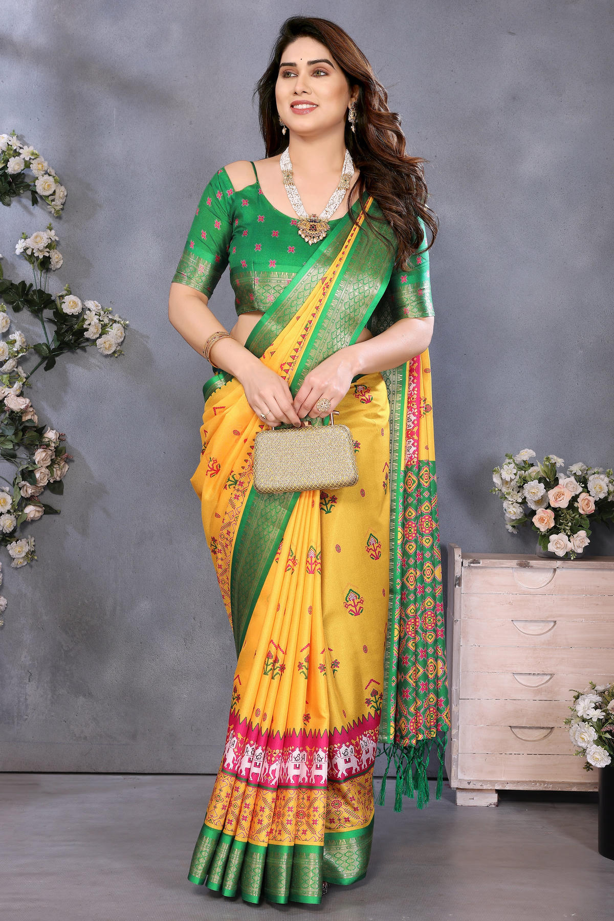 Yellow Colour Cotton Silk Printed Saree