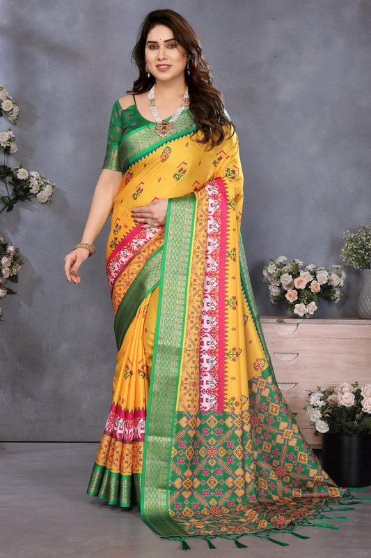 Yellow Colour Cotton Silk Printed Saree