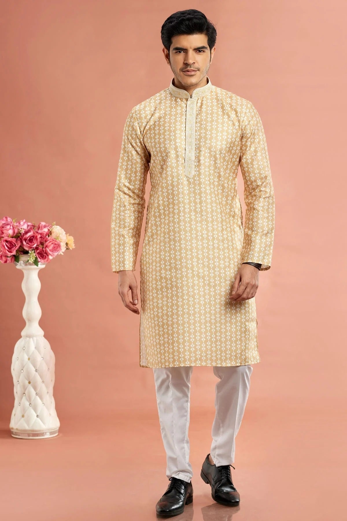 Yellow Colour Cotton Thread Work Kurta Pajama KP1230170