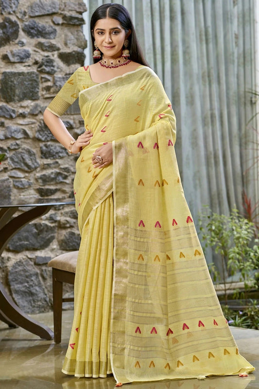 Yellow Colour Cotton Woven Work Traditional Saree SD1103110