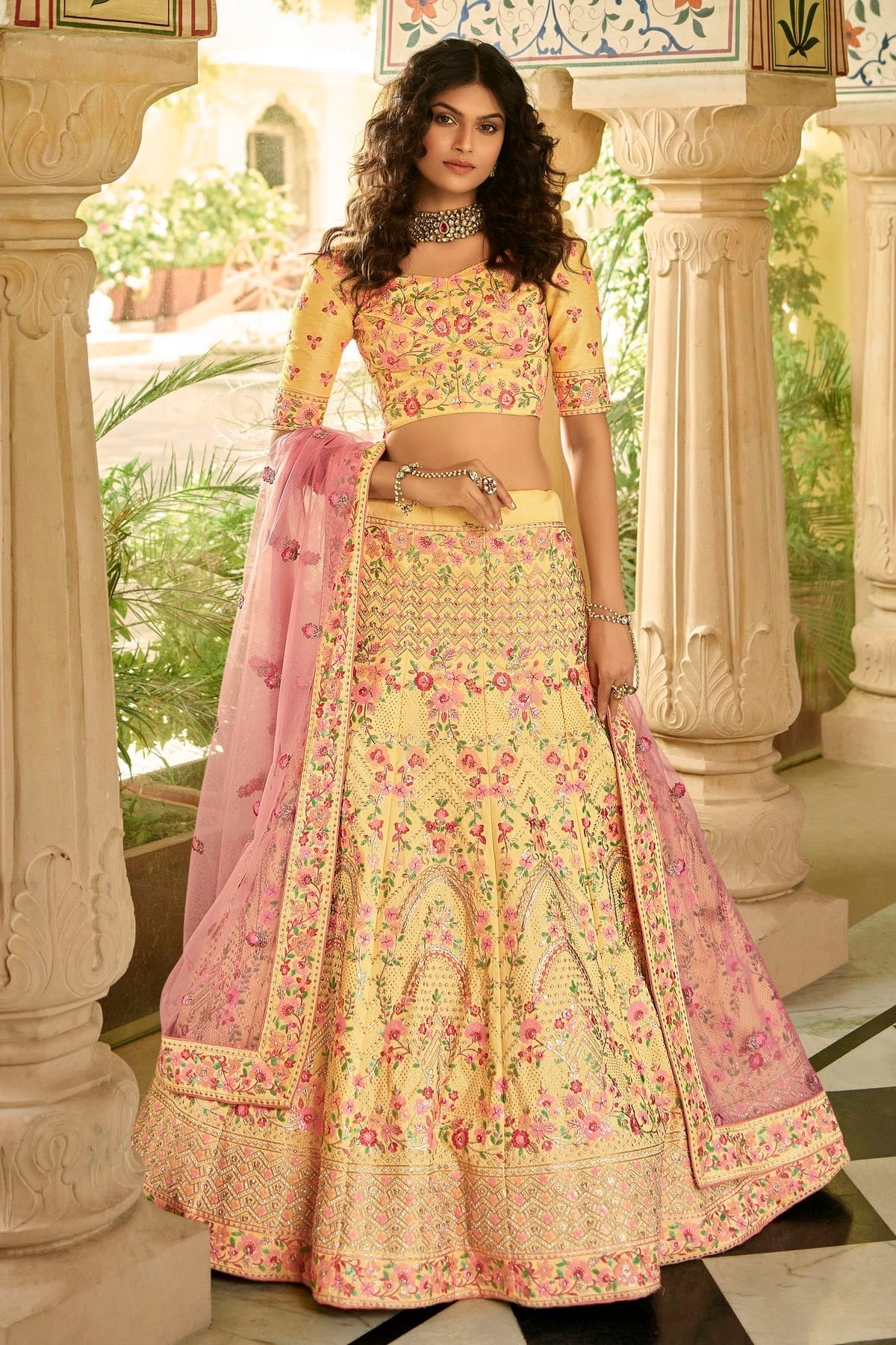 Yellow Colour Embroidery Art Silk Lehenga Choli LD1080800