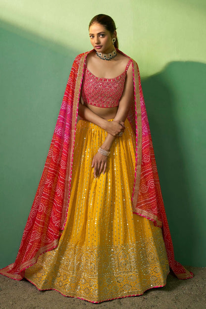 Yellow Colour Embroidery Georgette Lehenga Choli LD1080787