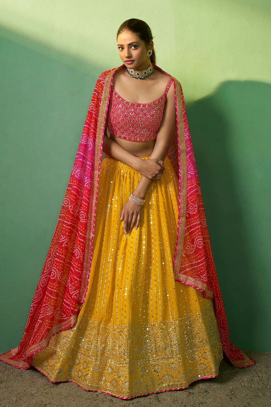 Yellow Colour Embroidery Georgette Lehenga Choli LD1080787