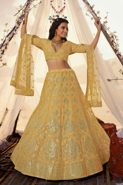 Yellow Colour Embroidery Organza Lehenga Choli LD1080688