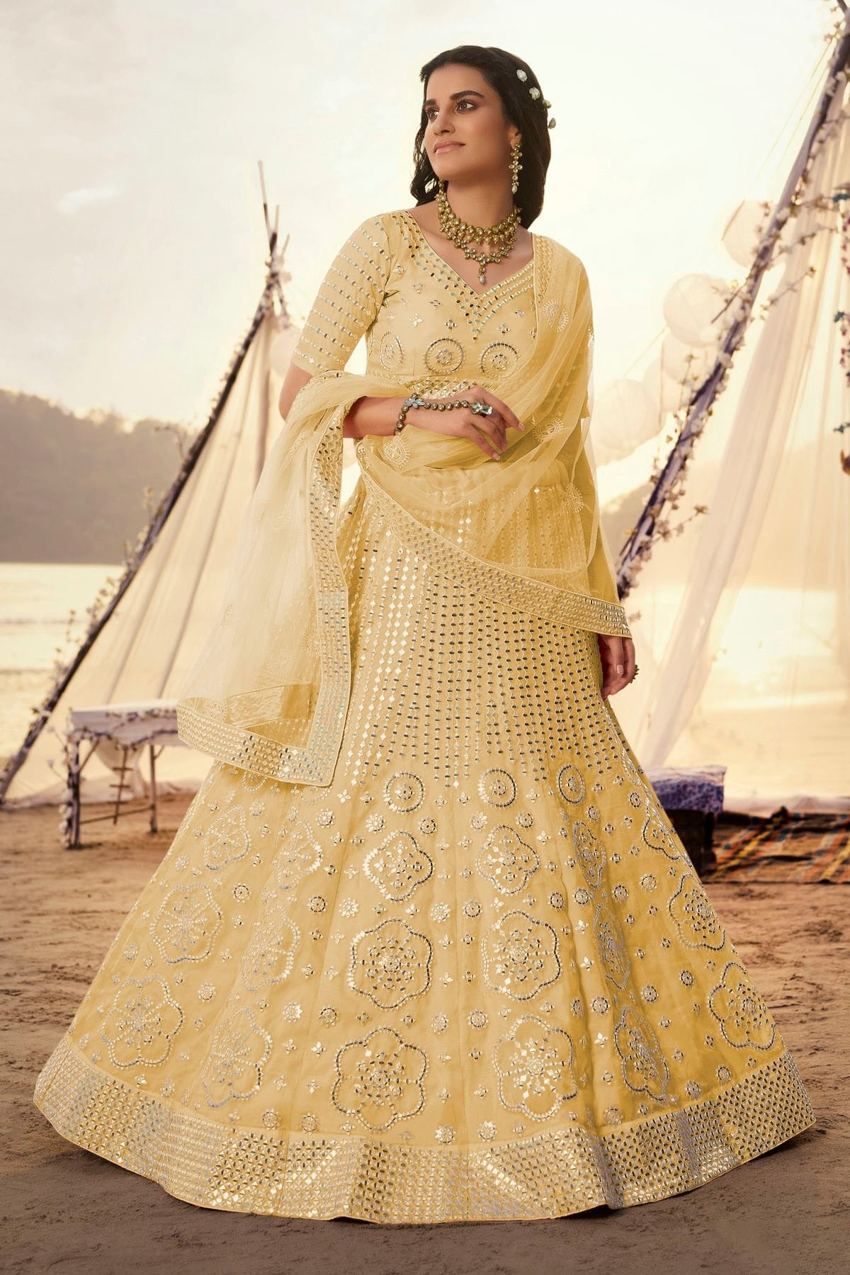 Yellow Colour Embroidery Organza Lehenga Choli LD1080695