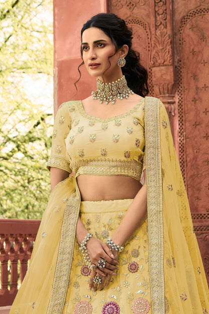 Yellow Colour Embroidery Organza Lehenga Choli LD1080804 A