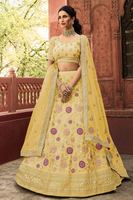 Yellow Colour Embroidery Organza Lehenga Choli LD1080804