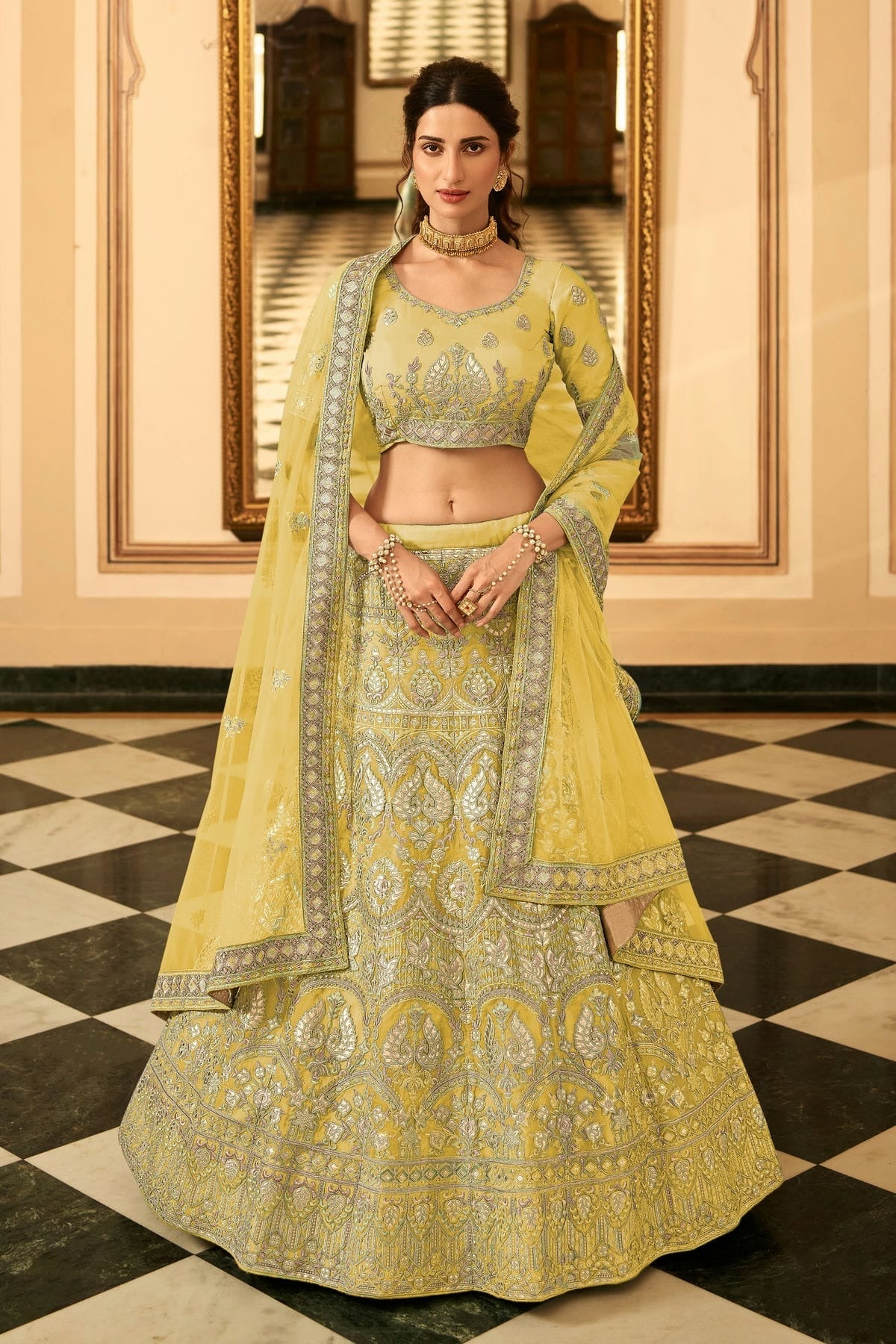 Yellow Colour Embroidery Organza Lehenga Choli LD1080811