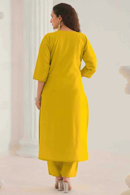 Yellow Colour Embroidery Viscose Chanderi Pant Style Suit SS1113500 A