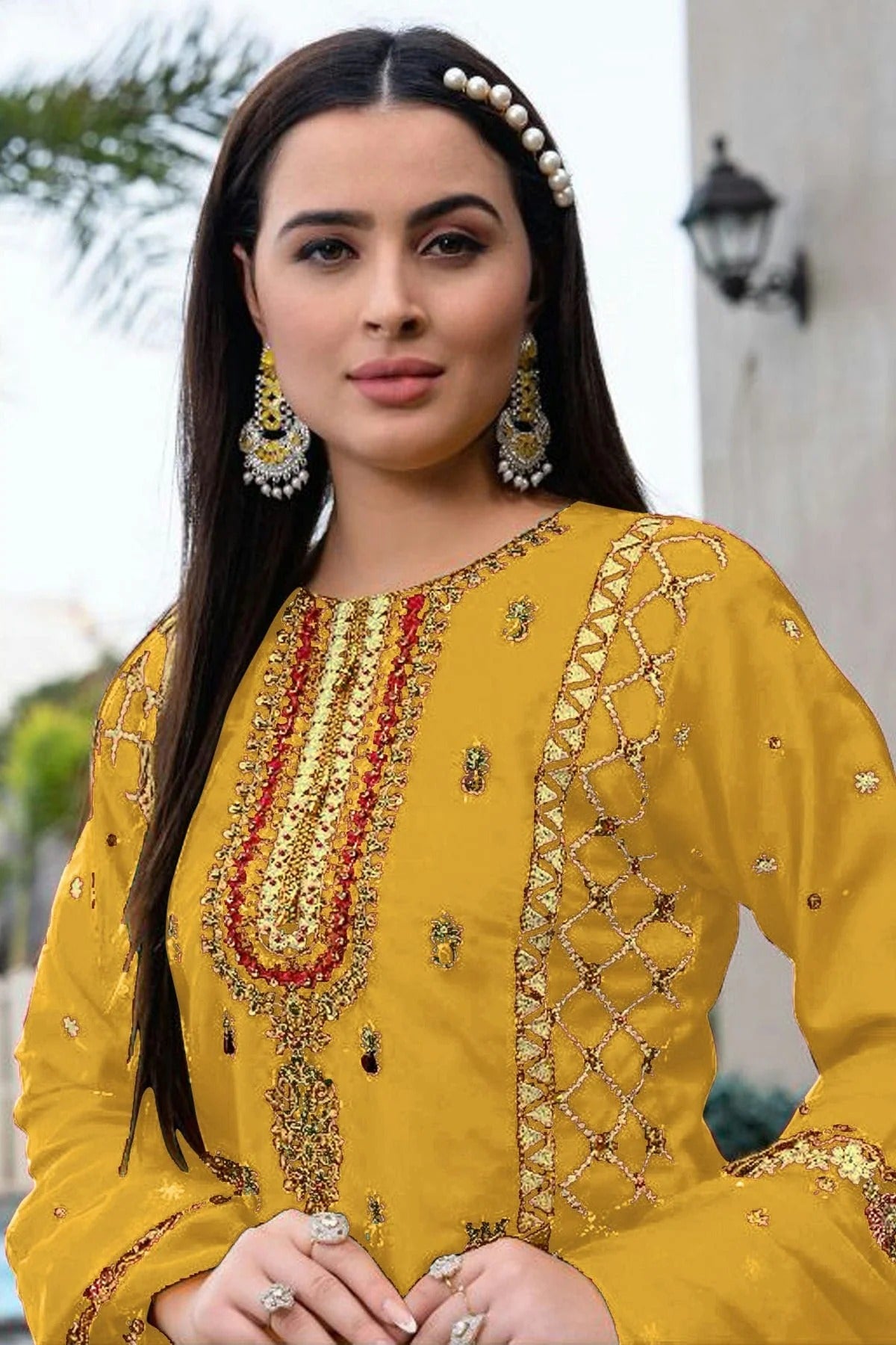 Yellow Colour Faux Georgette Pant Style Suit SM1140074 A