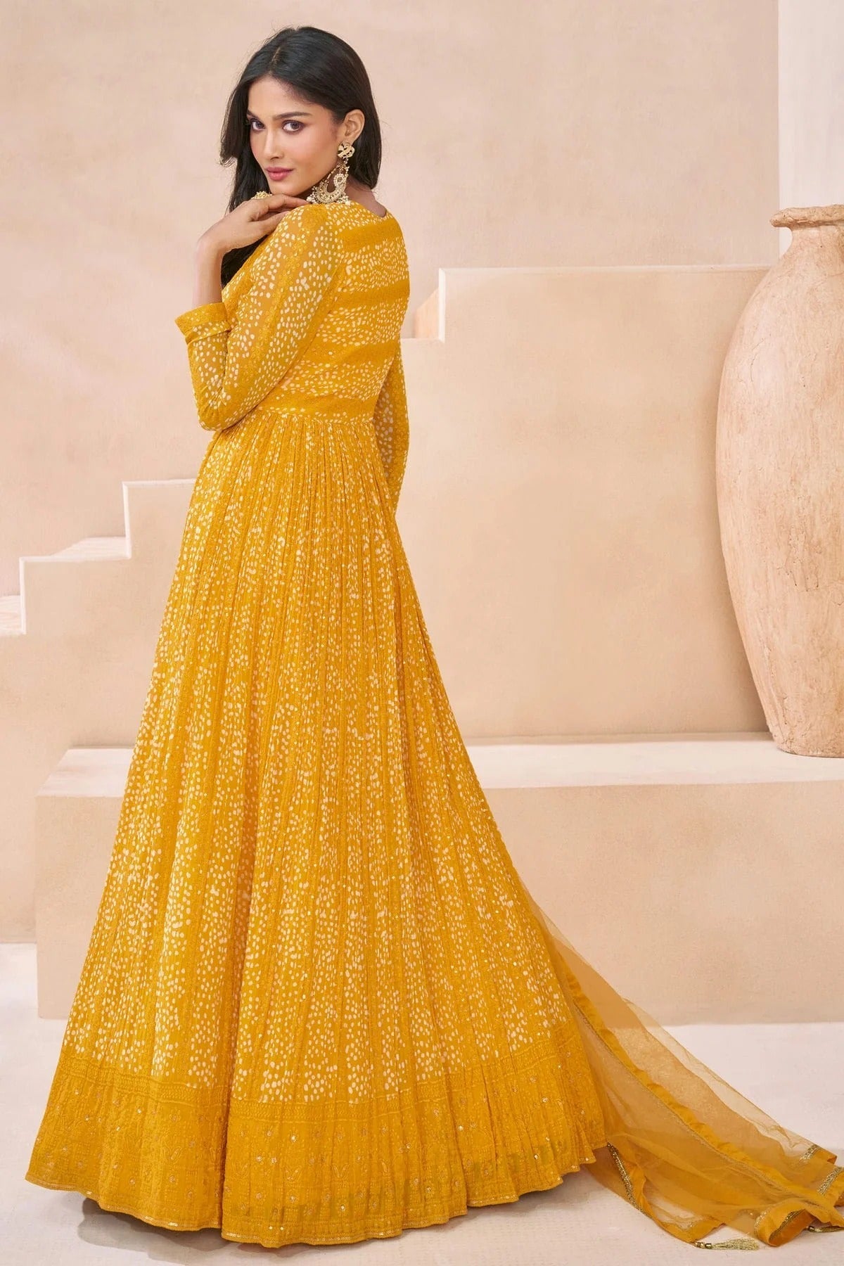 Yellow Colour Faux Georgette Semi Stitched Anarkali Suit SM1140470 A