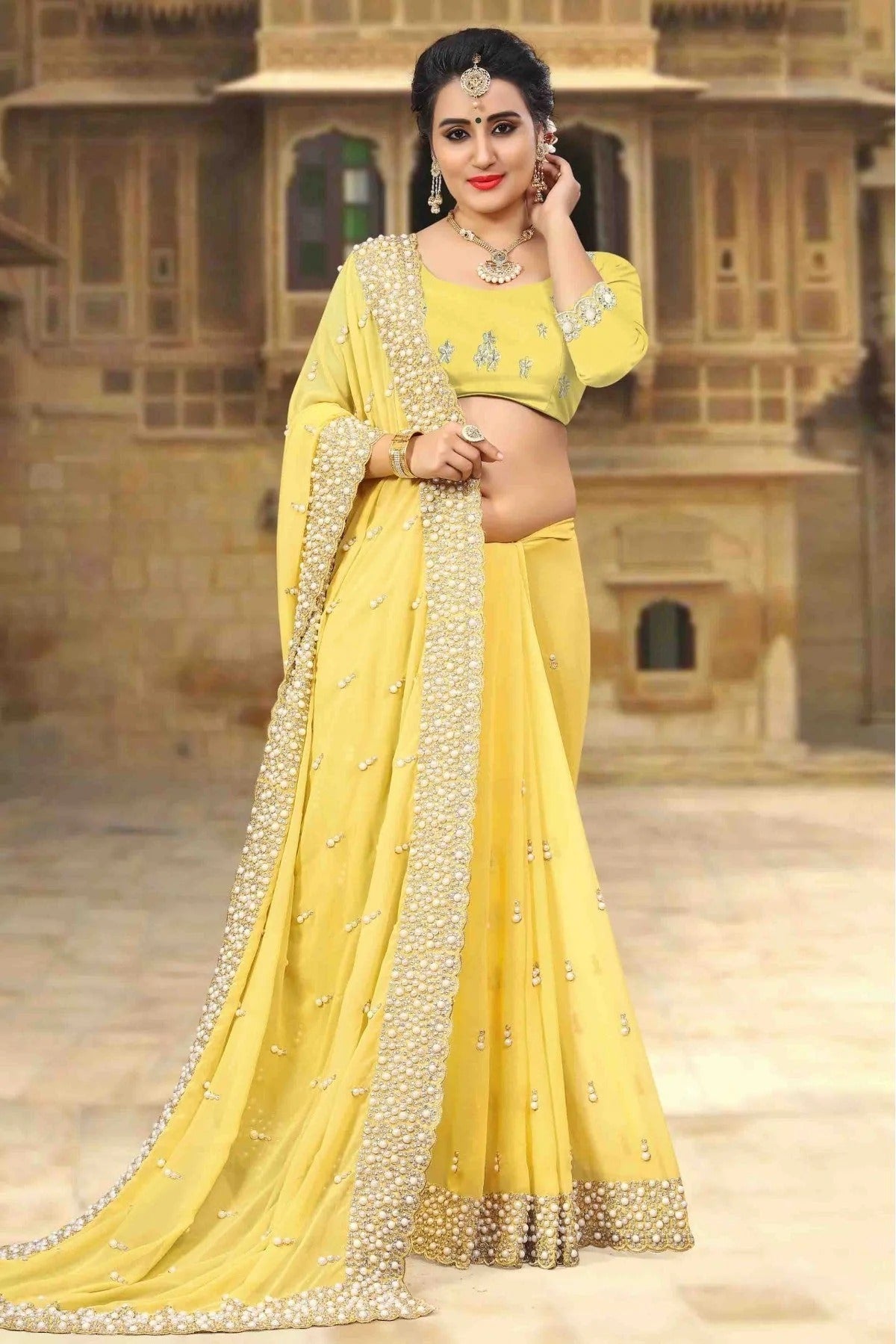 Yellow Colour Georgette Designer Saree SD1090018