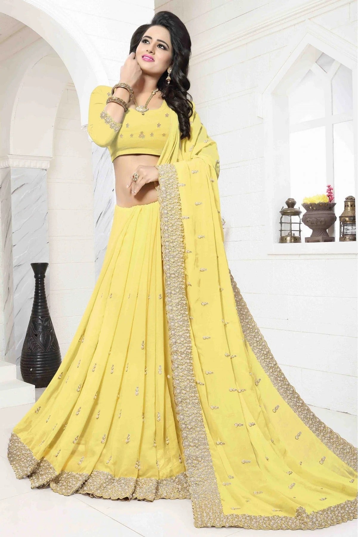 Yellow Colour Georgette Designer Saree SD1090335