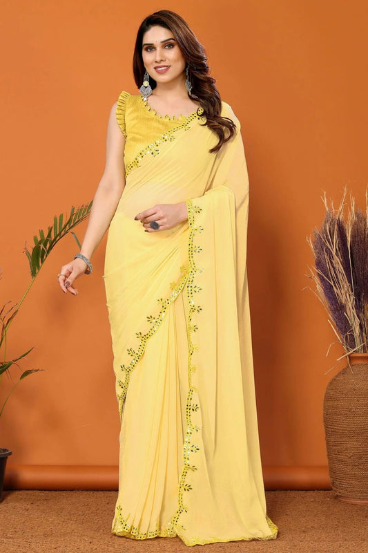 Yellow Colour Georgette Mirror Work Saree SD1180122