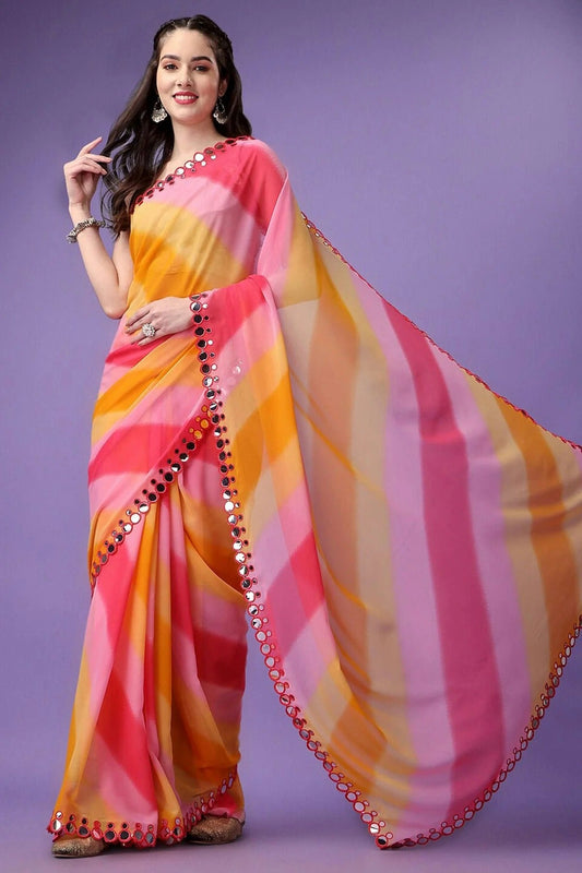 Yellow Colour Georgette Mirror Work Saree SD1180135