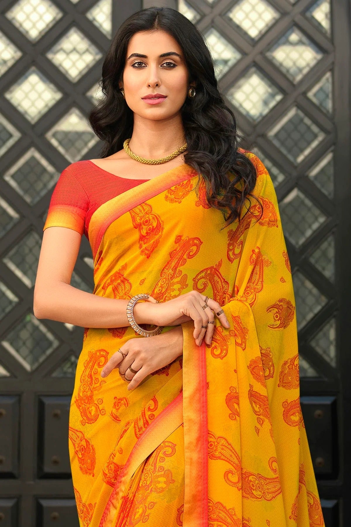 Yellow Colour Georgette Printed Saree SD1180054 A