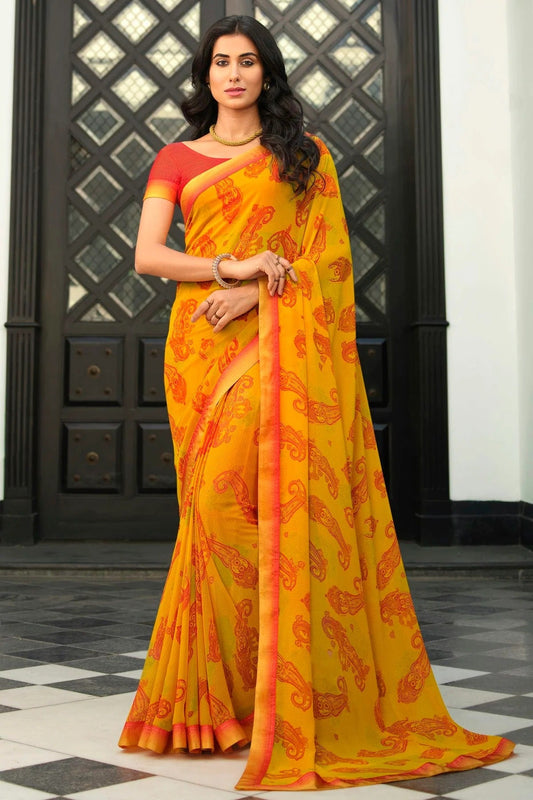 Yellow Colour Georgette Printed Saree SD1180054