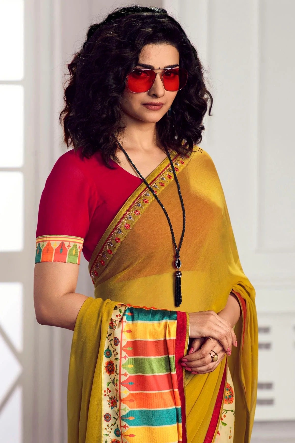 Yellow Colour Georgette Printed Saree SD1180064 A