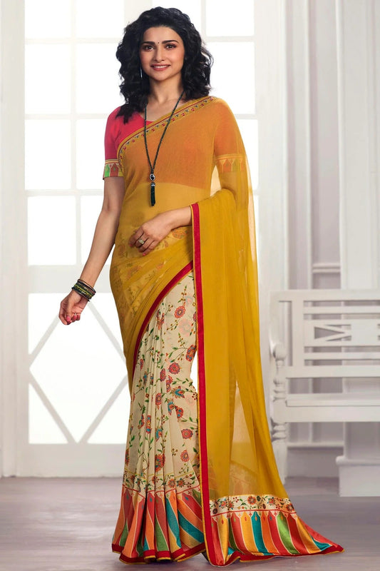 Yellow Colour Georgette Printed Saree SD1180064
