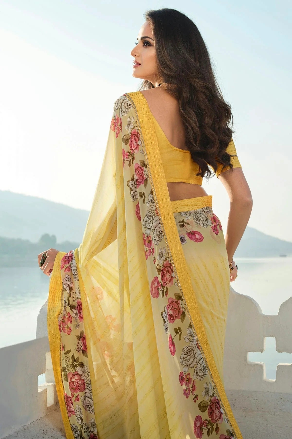 Yellow Colour Georgette Printed Saree SD1180080 A