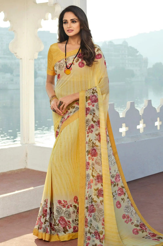 Yellow Colour Georgette Printed Saree SD1180080