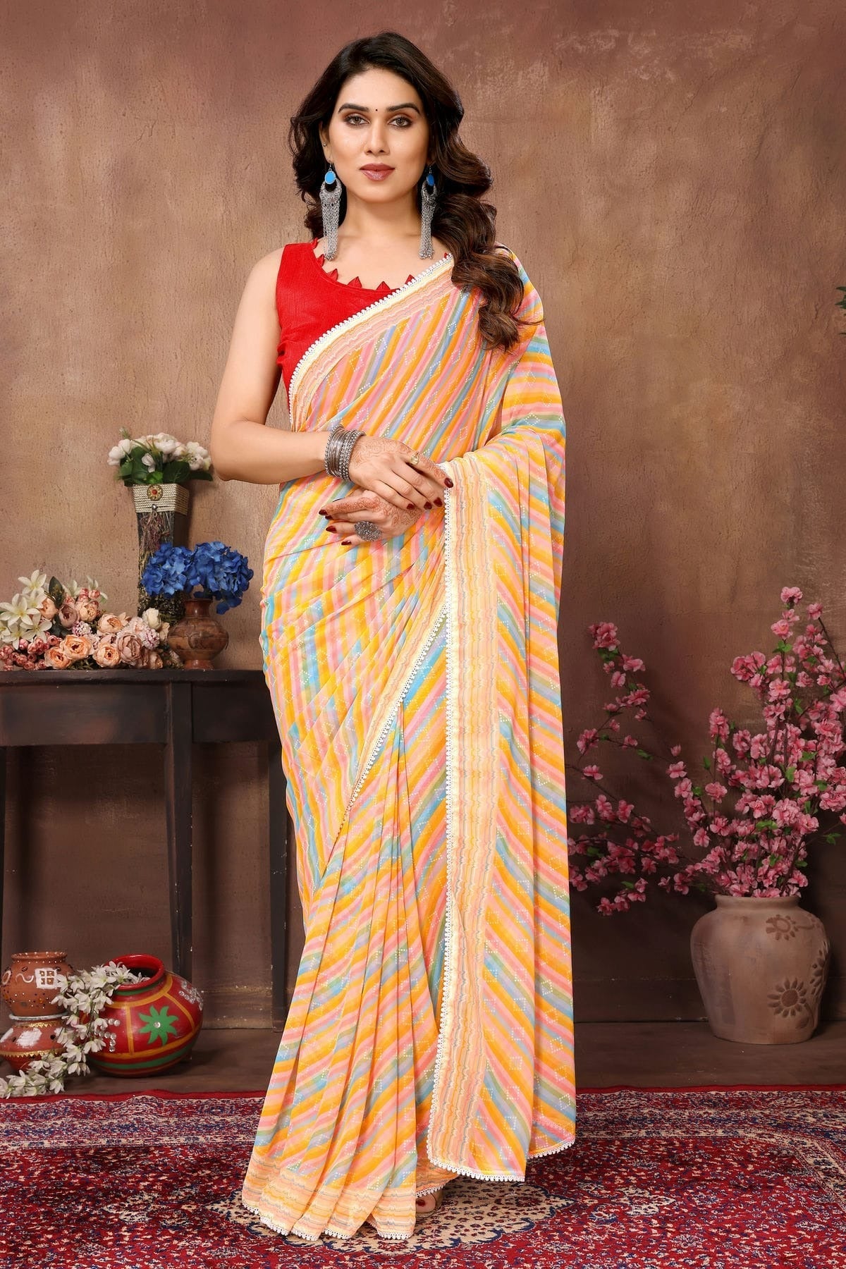 Yellow Colour Georgette Ready To Wear Saree SD1180012
