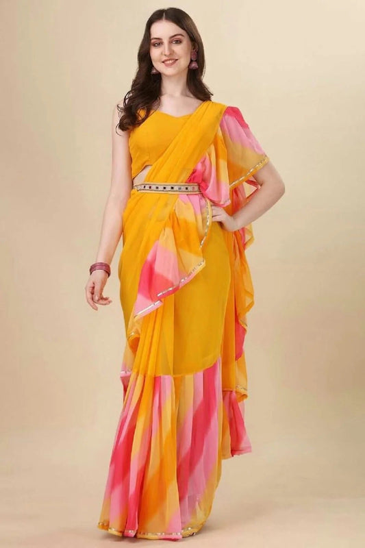 Yellow Colour Georgette Ruffle Saree SD1180136