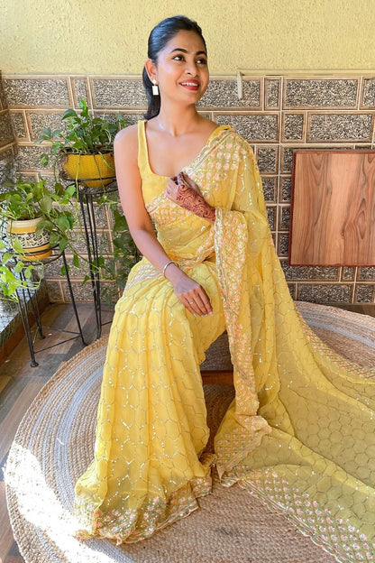 Yellow Colour Georgette Saree SD1110153 A