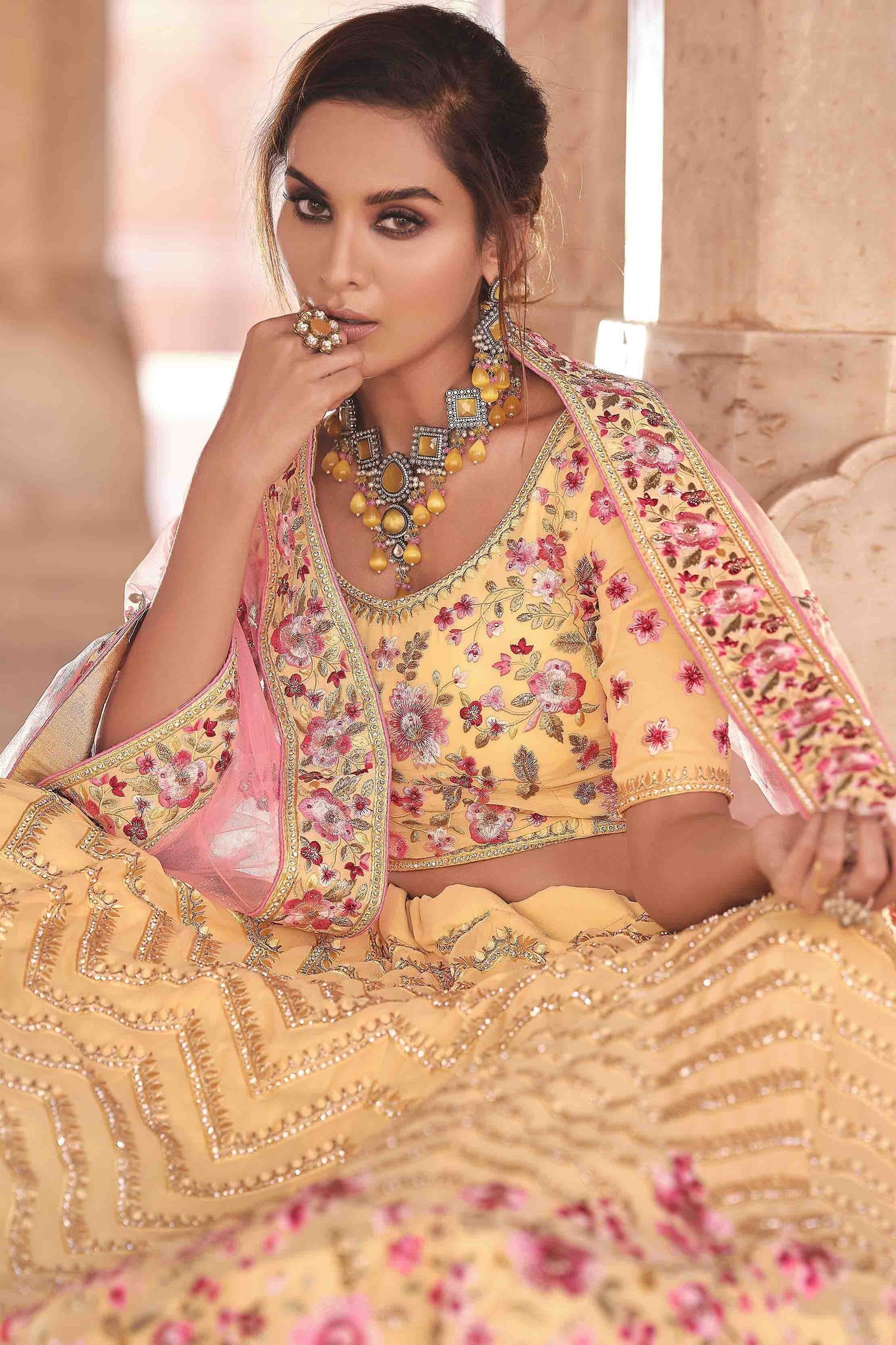 Yellow Colour Georgette Thread Work Lehenga Choli LC1080326 A