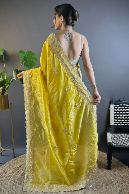 Yellow Colour Gold Crunchy Designer Saree SD1111765 A