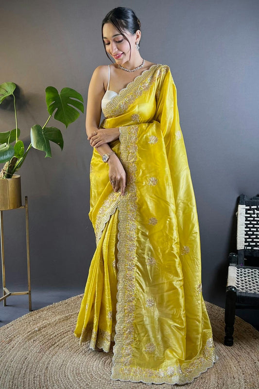 Yellow Colour Gold Crunchy Designer Saree SD1111765