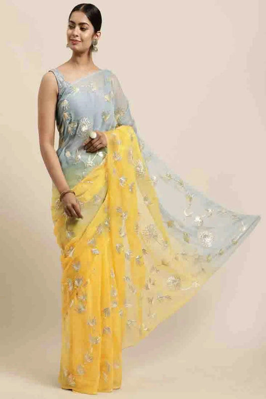 Yellow Colour Gota Patti Work Organza Designer Saree SD1113396