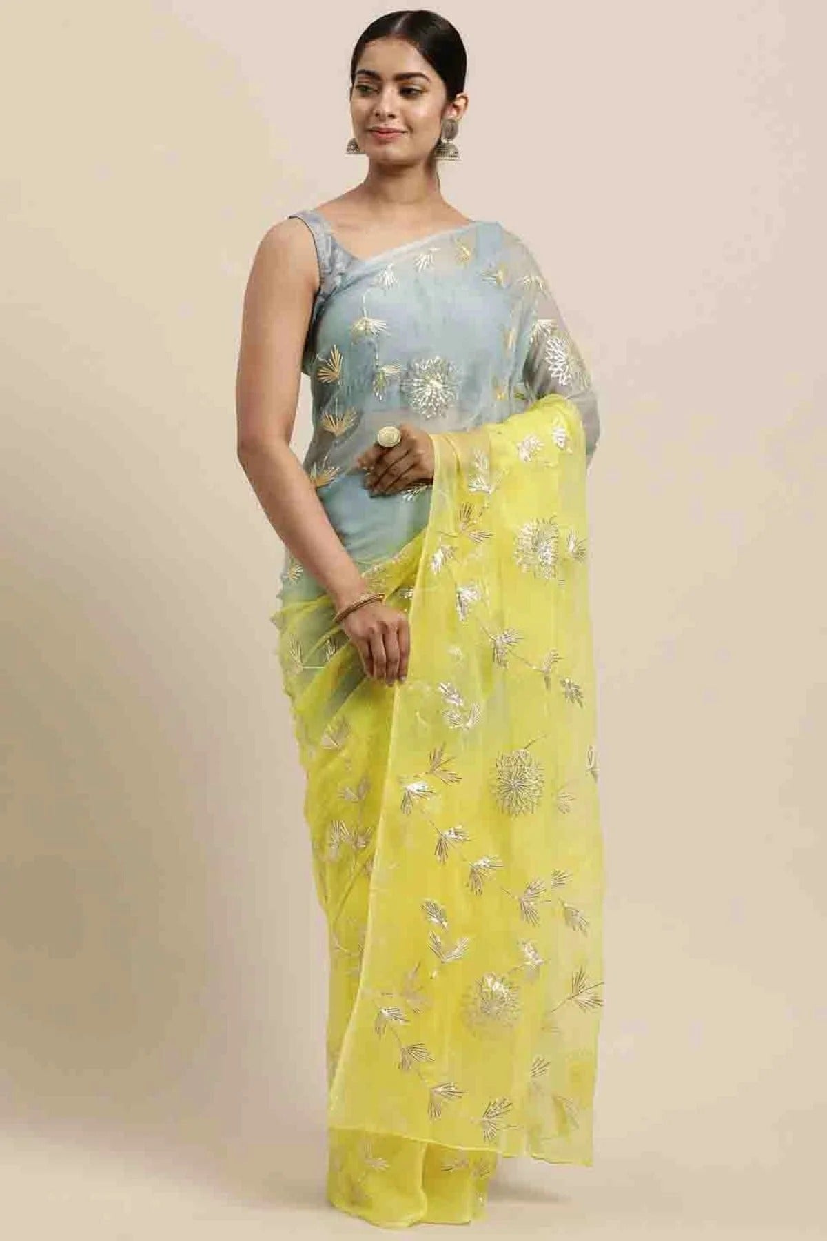 Yellow Colour Gota Patti Work Organza Designer Saree SD1113399