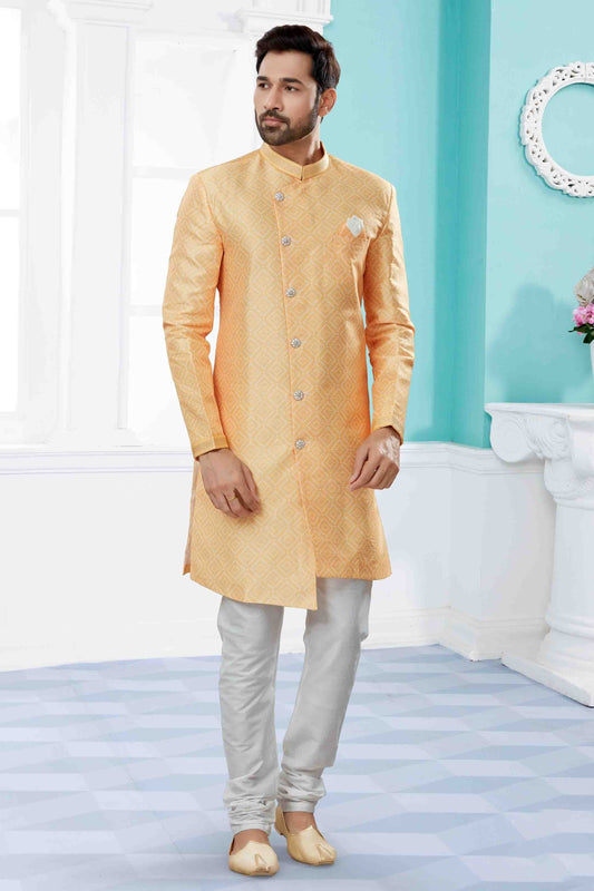 Yellow Colour Indo Western In Jacquard Fabric SH1040448