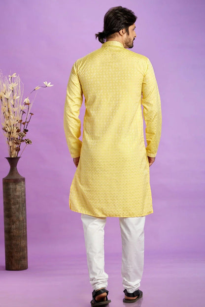 Yellow Colour Jacquard Art Silk Pintex Work Kurta Pajama KP1230199 B
