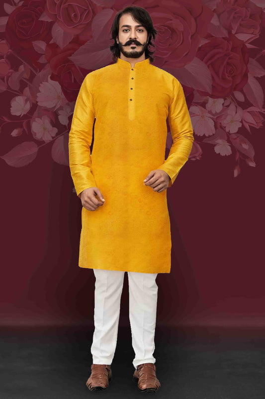 Yellow Colour Kurta Pajama In Art Silk KP1210017