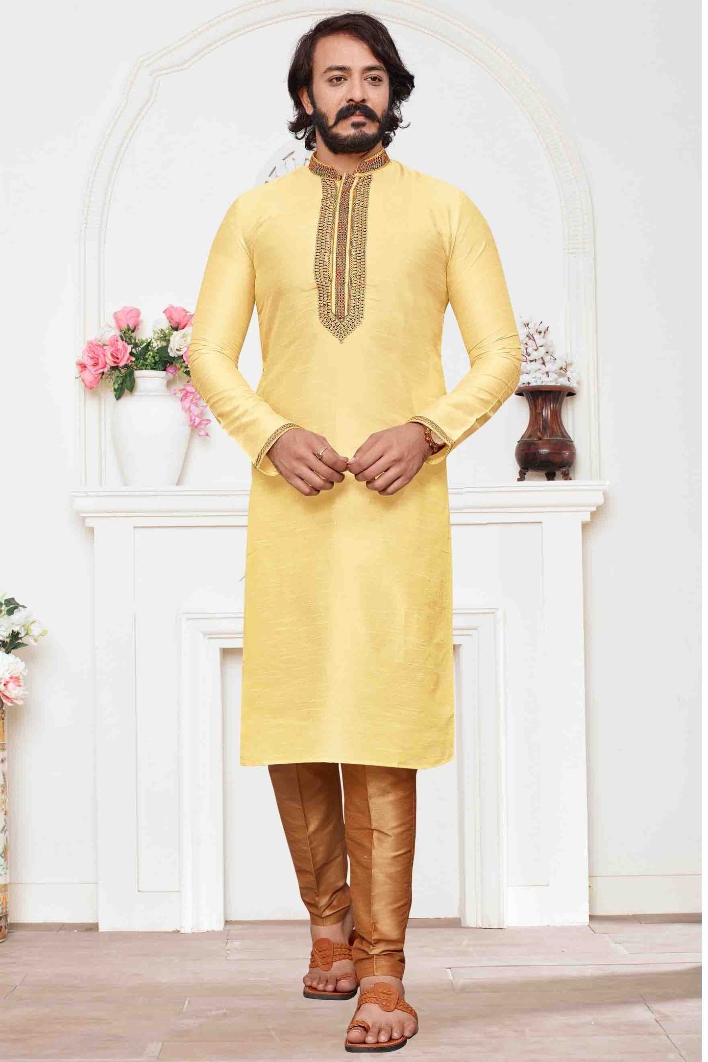 Yellow Colour Kurta Pajama In Art Silk KP1210097