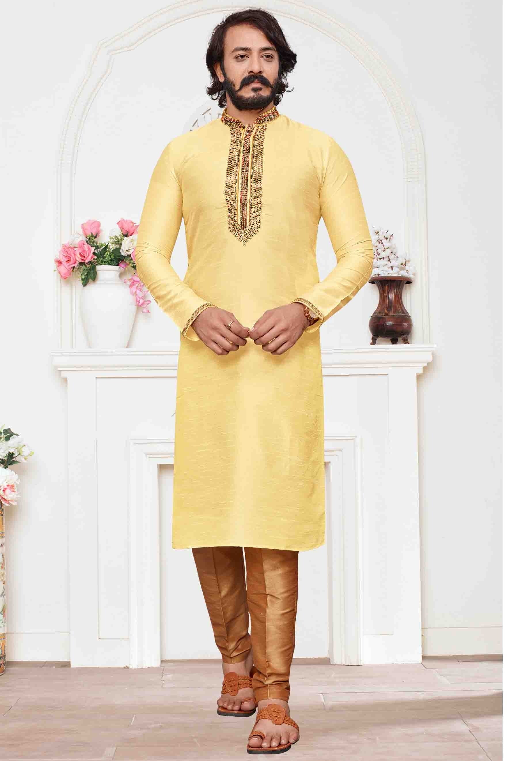 Yellow Colour Kurta Pajama In Art Silk KP1210097