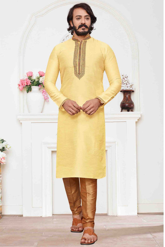 Yellow Colour Kurta Pajama In Art Silk KP1210097