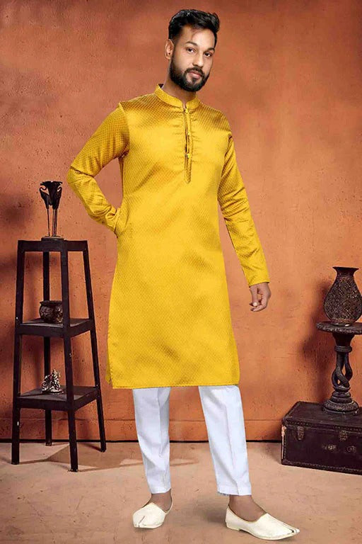 Yellow Colour Kurta Pajama In Brocade KP1210223